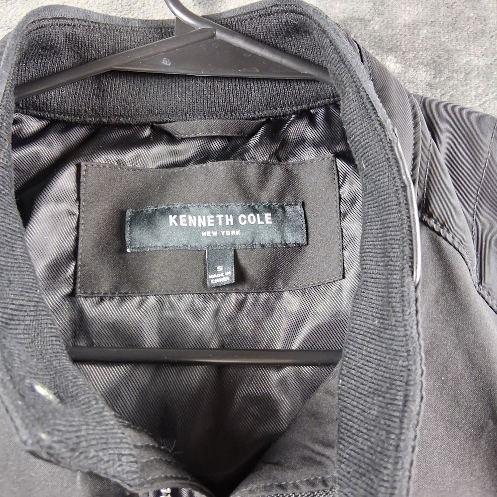 Kenneth Cole Moto Jacket Mens Small Black Quilted Shoulder Full Zip Lightweight - Picture 4 of 7